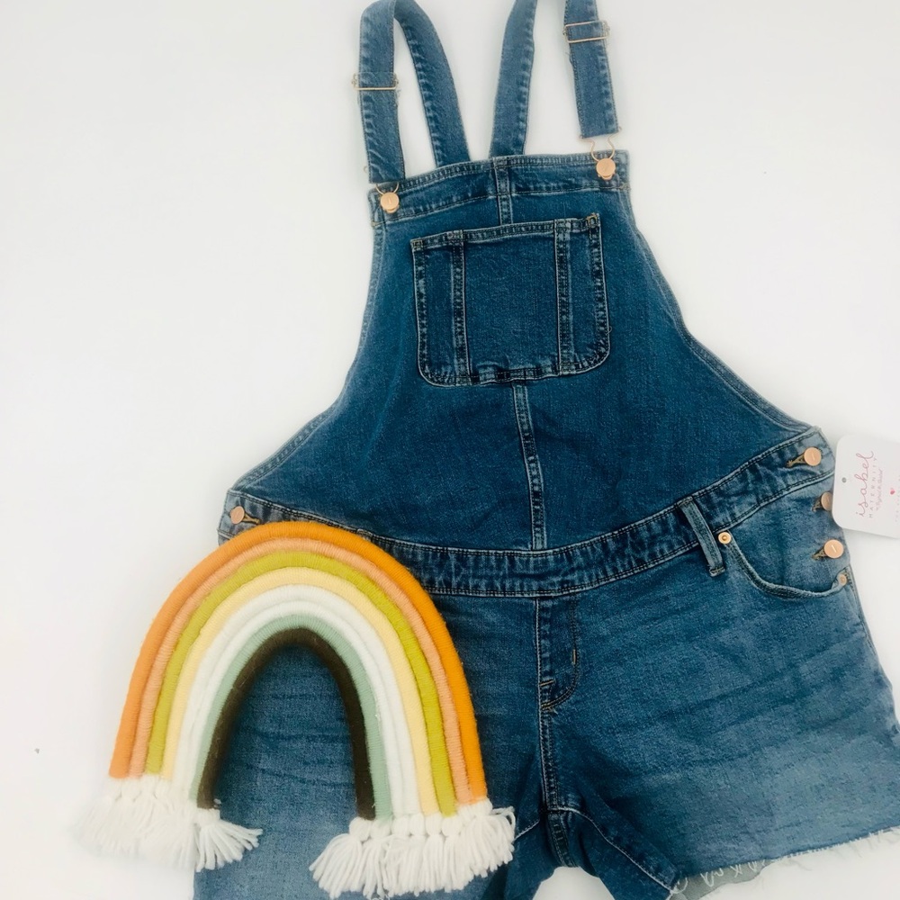 NWT Isabel maternity jean distressed wash overalls shortalls sz 8/29